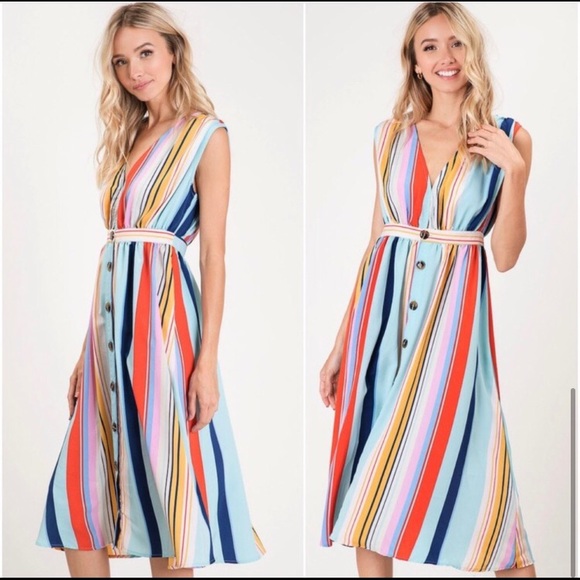 Stunning colorful stripes women’s midi dress spring summer - Picture 5 of 5
